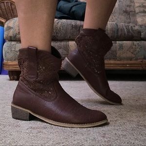 Brown Lace/Crochet Ankle Boots